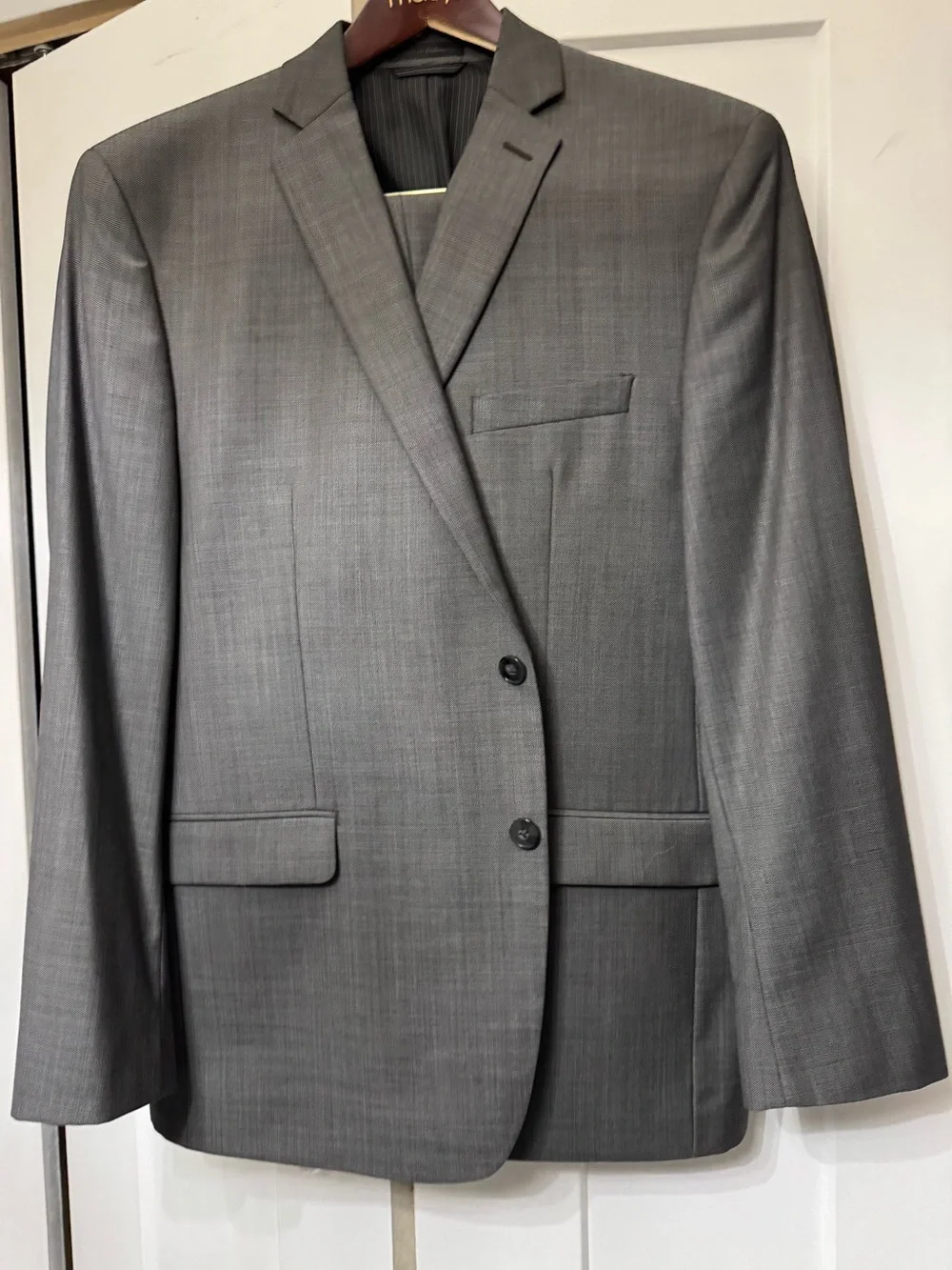 Calvin Klein Men's Gray Two-Button Suit- Modern Tailored Look